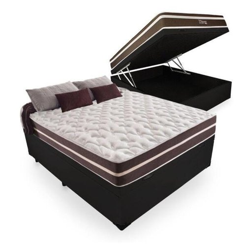 Cama Box com Baú Casal + Colchão de Molas - Anjos - Classic Superlastic 138cm - Preto Preto Liso