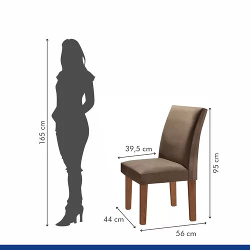 Conjunto Sala de Jantar Mesa Tampo de Vidro 6 Cadeiras Espanha Yescasa Chocolate/Off White/Animale Marrom