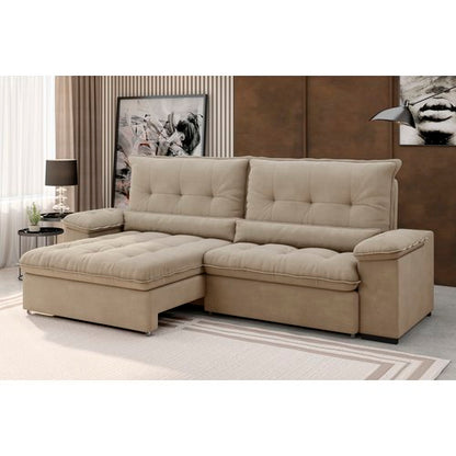 Sofá Arezzo Retrátil/Reclinável 4Lugares Suede Capuccino 2,15m - Xflex Bege