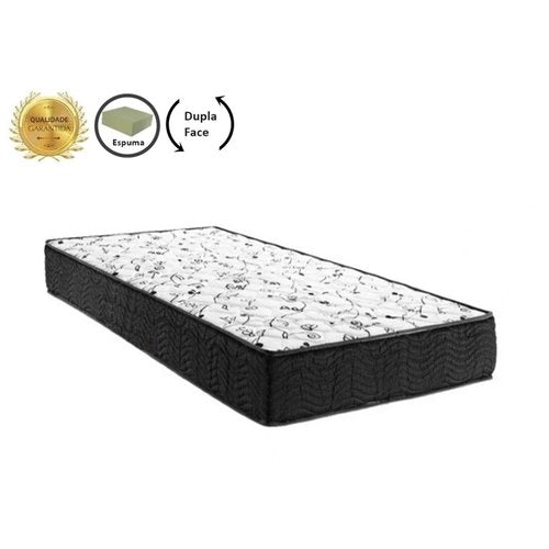 Cama Box Baú Solteiro Conforto Sintético Branco + Colchão Solteiro Conforto Espuma D33 com Eps 14x88 Branco Liso