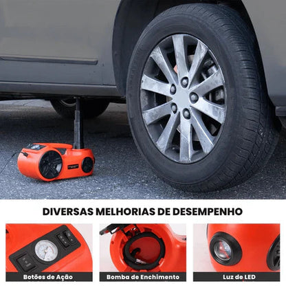 Kit Macaco Elétrico Multifuncional 3 em 1 com Chave de Impacto, Compressor de Ar e Luz LED + BRINDE (Kit limpeza automotiva)
