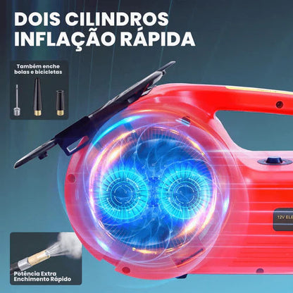 Kit Macaco Elétrico Multifuncional 3 em 1 com Chave de Impacto, Compressor de Ar e Luz LED + BRINDE (Kit limpeza automotiva)