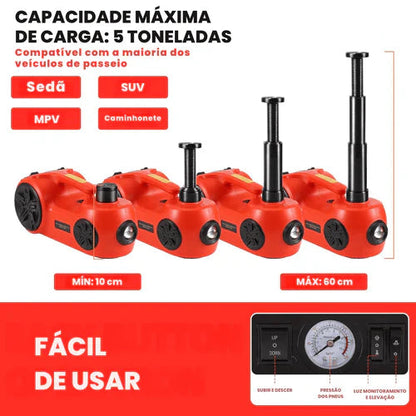 Kit Macaco Elétrico Multifuncional 3 em 1 com Chave de Impacto, Compressor de Ar e Luz LED + BRINDE (Kit limpeza automotiva)