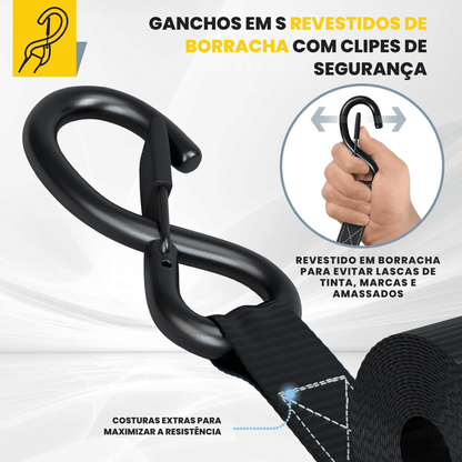 Kit 15pc de Cintas de Amarração com Catraca de 5m e Força de Ruptura de 1000kg – CargoClinch™