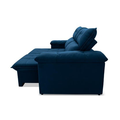 Sofá Retrátil/Reclinável Verona 2,00m Suede Velut Azul Marinho c/ Molas no Assento - King House Azul Marinho