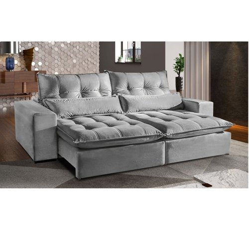 Sofá Retrátil e Reclinável 2,30m Londres Estofados Cinza