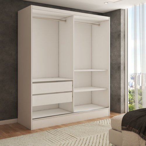 Guarda Roupas 2 Portas Solteiro Branco Acetinado com espelho