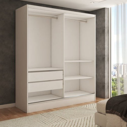 Guarda Roupas 2 Portas Solteiro Branco Acetinado com espelho