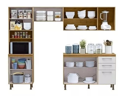 Cozinha Compacta 4 Peças Balcão Com Tampo 3 Portas Bewt