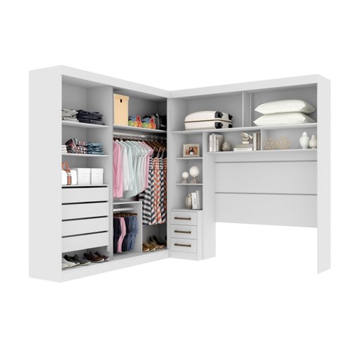 Guarda-Roupa Casal com Cabeceira Queen 4 Portas de Correr 3 Gavetas Florença Espresso Móveis Branco