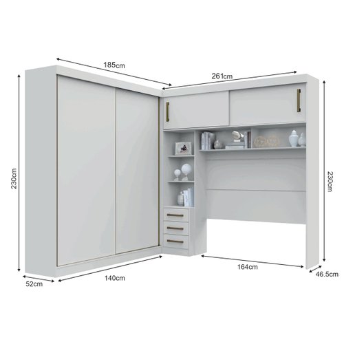 Guarda-Roupa Casal com Cabeceira Queen 4 Portas de Correr 3 Gavetas Florença Espresso Móveis Branco