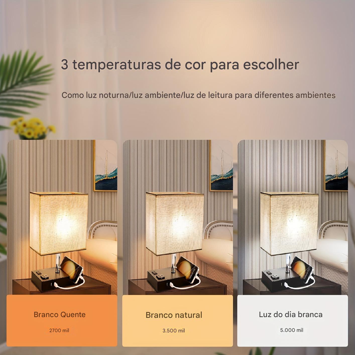 Lâmpada de Cabeceira LED Moderna de 3 Cores com USB + 1 Ano de Garantia