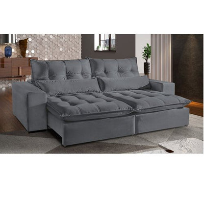 Sofá Retrátil e Reclinável 2,30m Londres Estofados Cinza