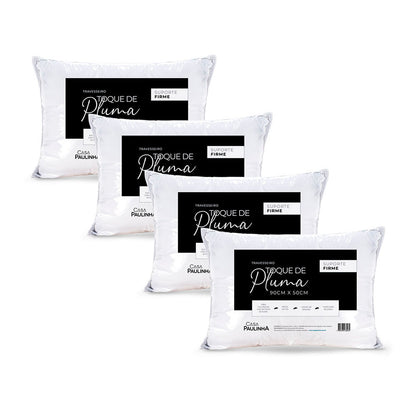 Kit 4 Travesseiro Toque de Pluma Suporte Firme Percal 180 Fios
