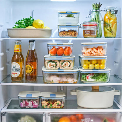 Conjunto de Potes de Vidro Herméticos Retangulares - 7 Unidades - Tampa com Alavanca - Perfect Seal